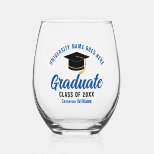 Vaso De Vino Graduado Azul de Graduación Universitaria Personal