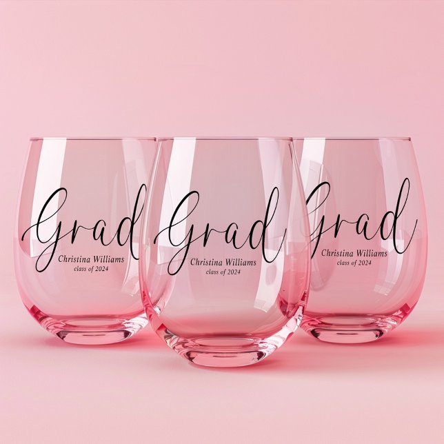 Vaso De Vino Graduado Universitario Moderno Elegante Graduación (College Graduate Modern Elegant Graduation Stemless Wine Glass)