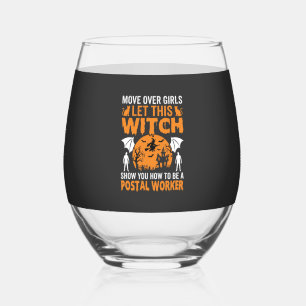 Vaso De Vino Gráfica Divertida de Gato Bruja Trabajadora Postal