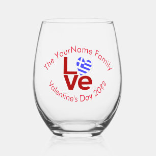 Vaso De Vino Grecia CORAZÓN Amor Bandera Roja Personalizada