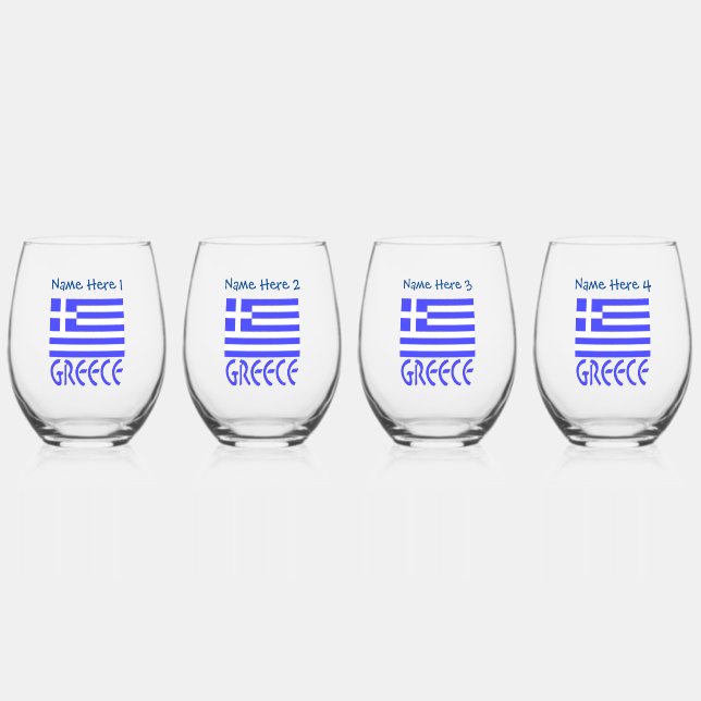 Vaso De Vino Grecia y la bandera griega: personalización azul (Anverso)