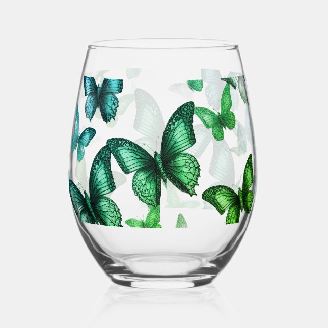 Vaso De Vino Green Butterfly  Stemless Wine Glass (Anverso)