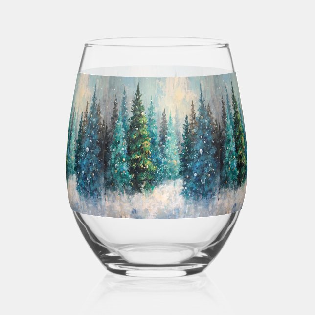 Vaso De Vino Green Christmas Trees Winter Forest (Anverso)