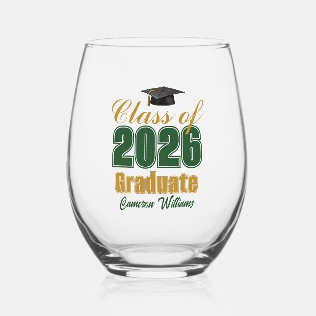 Vaso De Vino Green Gold Class of 2026 Graduation Party (Anverso)