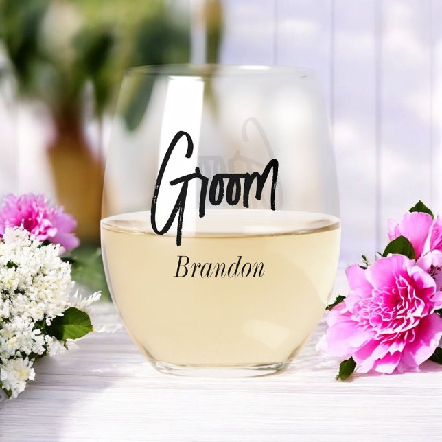 Vaso De Vino Groom Black White Script Boda (Subido por el creador)