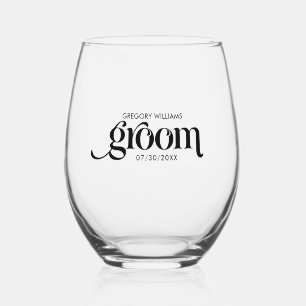 Vaso De Vino Groom Elegant Black Retro Typography