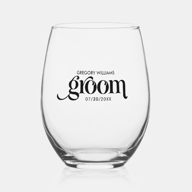 Vaso De Vino Groom Elegant Black Retro Typography (Anverso)
