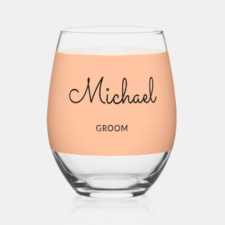 Vaso De Vino Groom Monogrammed Stylish Custom Wedding Peach
