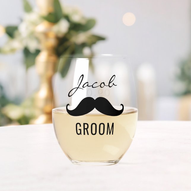 Vaso De Vino Groom Name Mustache Boda Fecha (Insitu (Boda))