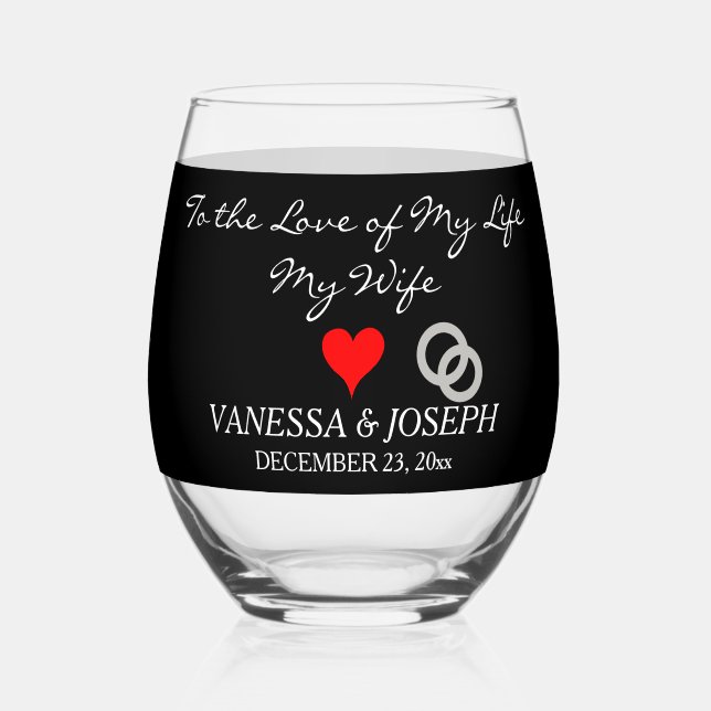 Vaso De Vino Groom to Brie Monograma Black Silver Rings (Anverso)