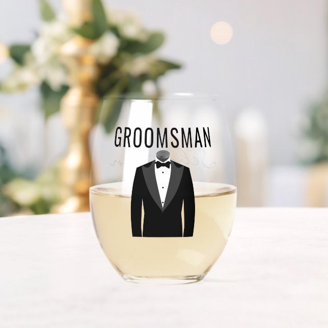 Vaso De Vino Groomsman Nombre Boda de Tuxedo Negro (Insitu (Boda))