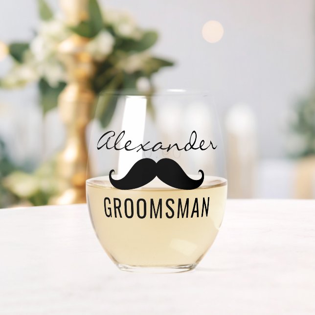 Vaso De Vino Groomsman Nombre Mustache Fecha Boda (Insitu (Boda))