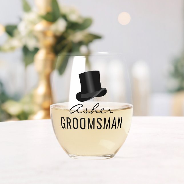 Vaso De Vino Groomsman Nombre Top Hat Boda Fecha (Insitu (Boda))