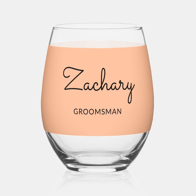 Vaso De Vino Groomsman Stylish Peach Minimalista Personalizado (Anverso)