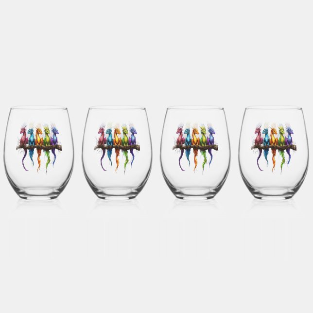 Vaso De Vino Grupo Arcoíris de Bebés Dragones (Anverso)