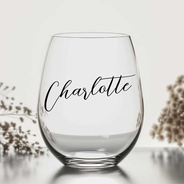 Vaso De Vino Guión de caligrafía de nombre elegante (Elegant name calligraphy script stemless wine glass)
