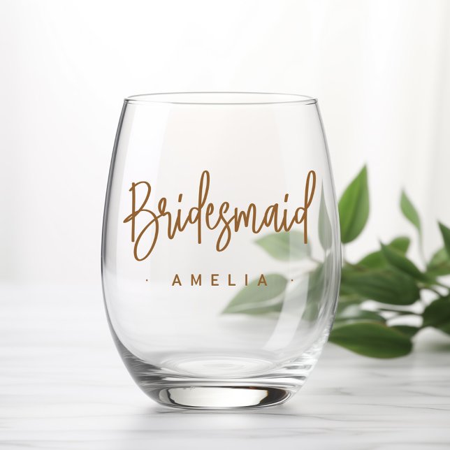 Vaso De Vino Guión de caligrafía elegante del nombre de la dama (Bridesmaid's name elegant calligraphy script stemless wine glass)