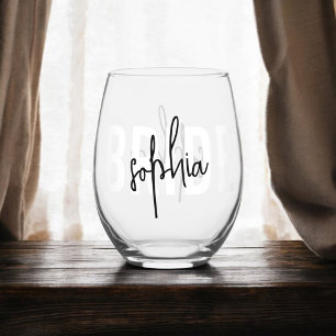Vaso De Vino Guión de firma de monograma de novia