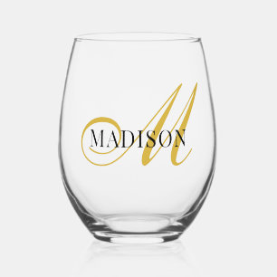 Vaso De Vino Guión de monograma de oro negro moderno