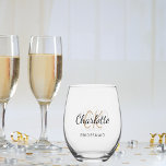 Vaso De Vino Guión de nombre de dama de honor minimalista<br><div class="desc">Fondo transparente. Personalice y agregue el nombre de su dama de honor y las iniciales de su monograma.</div>