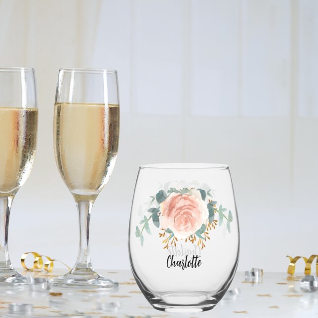 Vaso De Vino Guión de nombre floral en oro rosa (Subido por el creador)