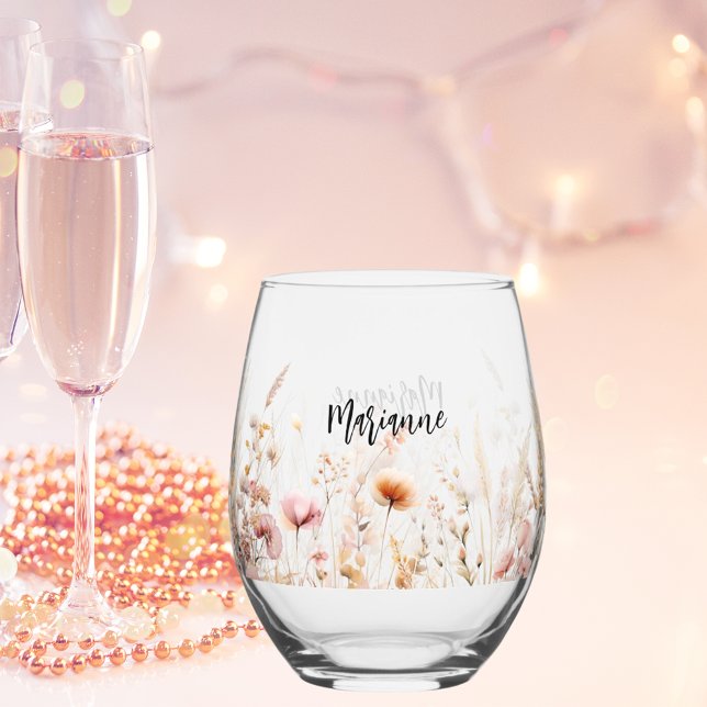 Vaso De Vino Guión de nombre personalizado de flores silvestres (Subido por el creador)