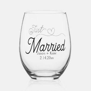 Vaso De Vino Guión de nombres de recién casados con corazón lin