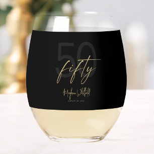 Vaso De Vino Guión Dorado Fifty Moderno Negro Fiesta de Cumplea