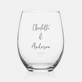 Vaso De Vino Guión manuscrito Boda personalizada blanca y capri