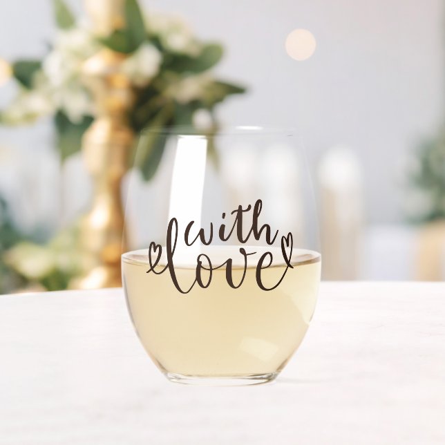 Vaso De Vino Guión Manuscrito Elegante Con Amor (Insitu (Boda))