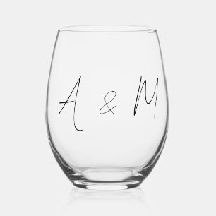 Vaso De Vino Guión mínimo Monograma Boho Boda Blanco negro