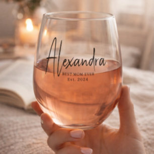 Vaso De Vino Guión negro Establecida Mejor Mamá Nunca Personali