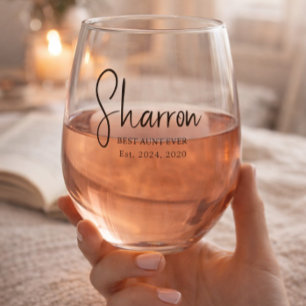 Vaso De Vino Guión negro Establecido Mejor Tía Personalizado