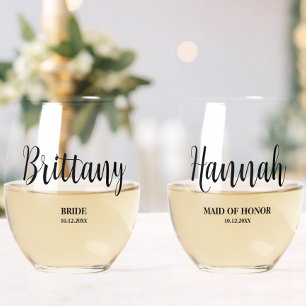 Vaso De Vino Guión simple Personalizado Bridesmaid Bridal Party