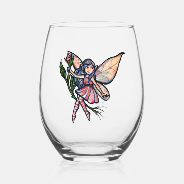 Vaso De Vino Hada rosa rosa (Anverso)