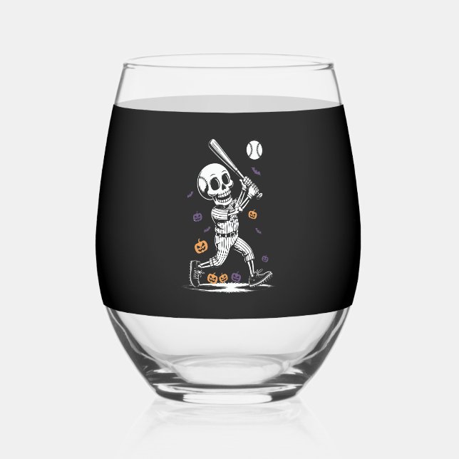 Vaso De Vino Halloween Baseball Skeleton Hitting (Anverso)