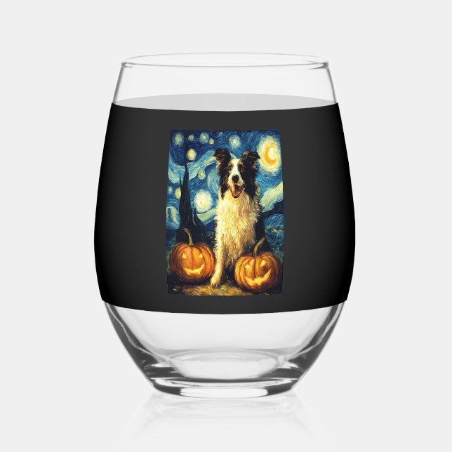 Vaso De Vino Halloween Border Collie Fall Pumpkin (Anverso)
