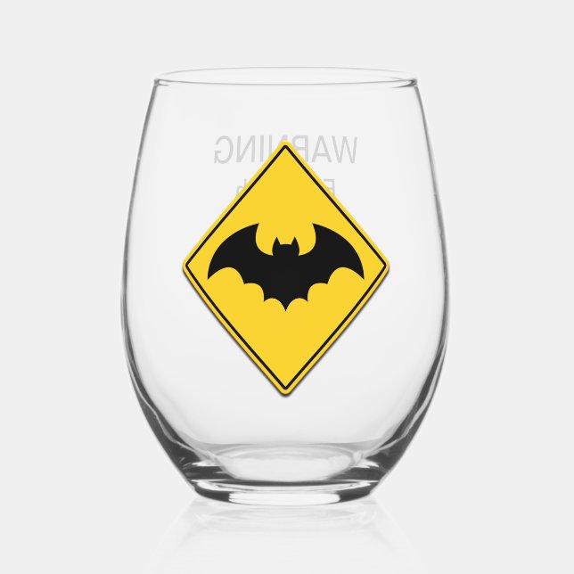 Vaso De Vino Halloween con advertencia de murciélago de vampiro (Anverso)