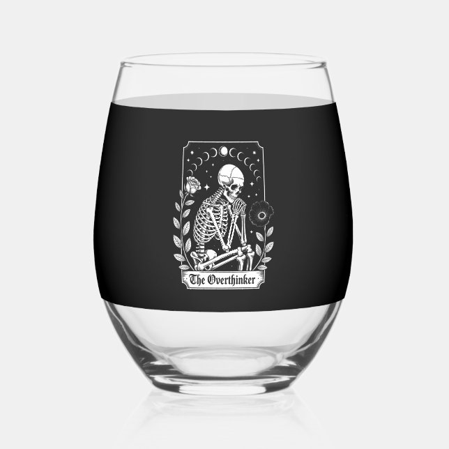 Vaso De Vino Halloween Dark Gothic Skeleton Overthinker (Anverso)