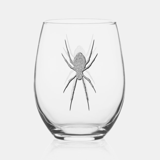 Vaso De Vino Halloween de araña plateada (Anverso)