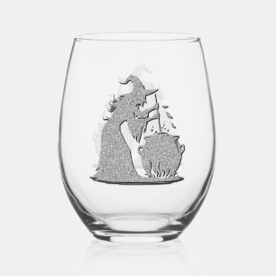 Vaso De Vino Halloween de Brujas y Calderones Plateados