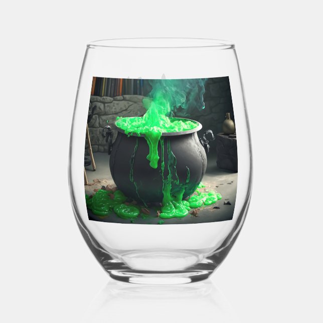 Vaso De Vino Halloween de Cauldron, una bruja torpe (Anverso)
