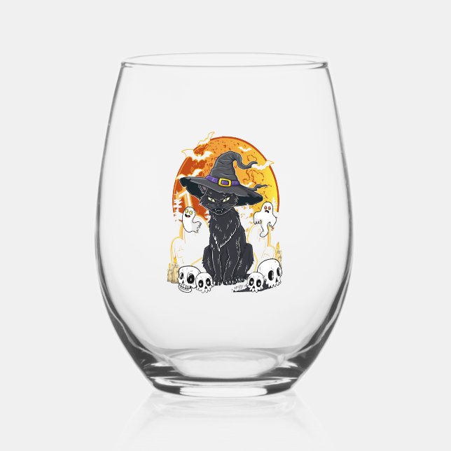 Vaso De Vino Halloween del gato negro (Anverso)