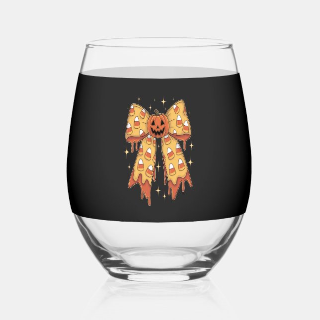 Vaso De Vino Halloween Pumpkin Bow Candy Corn (Anverso)