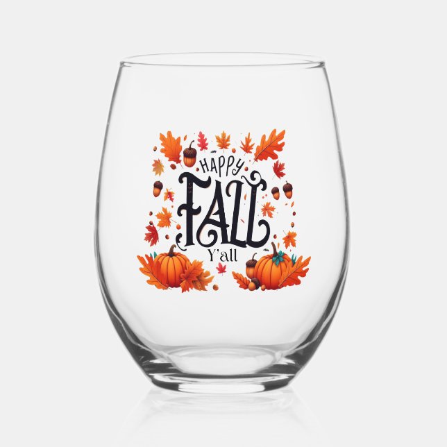 Vaso De Vino Happy Fall Y'all (Reverso )