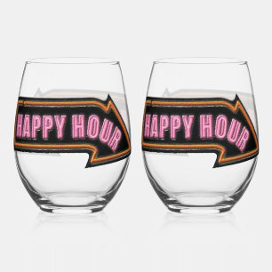 Vaso De Vino Happy Hour Stemless Wine Glass