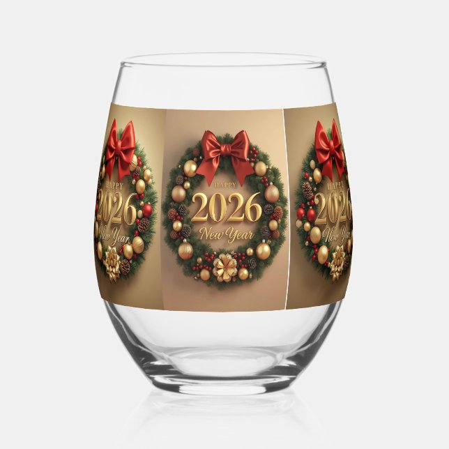 Vaso De Vino happy new year 2026 festive wreath (Anverso)