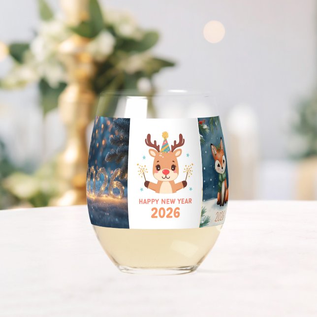 Vaso De Vino happy new year 2026 fox & reindeer  (Insitu (Boda))