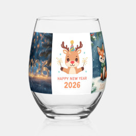 Vaso De Vino happy new year 2026 fox & reindeer 