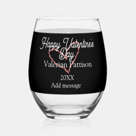 Vaso De Vino Happy Valentine's day red glitter heart black name